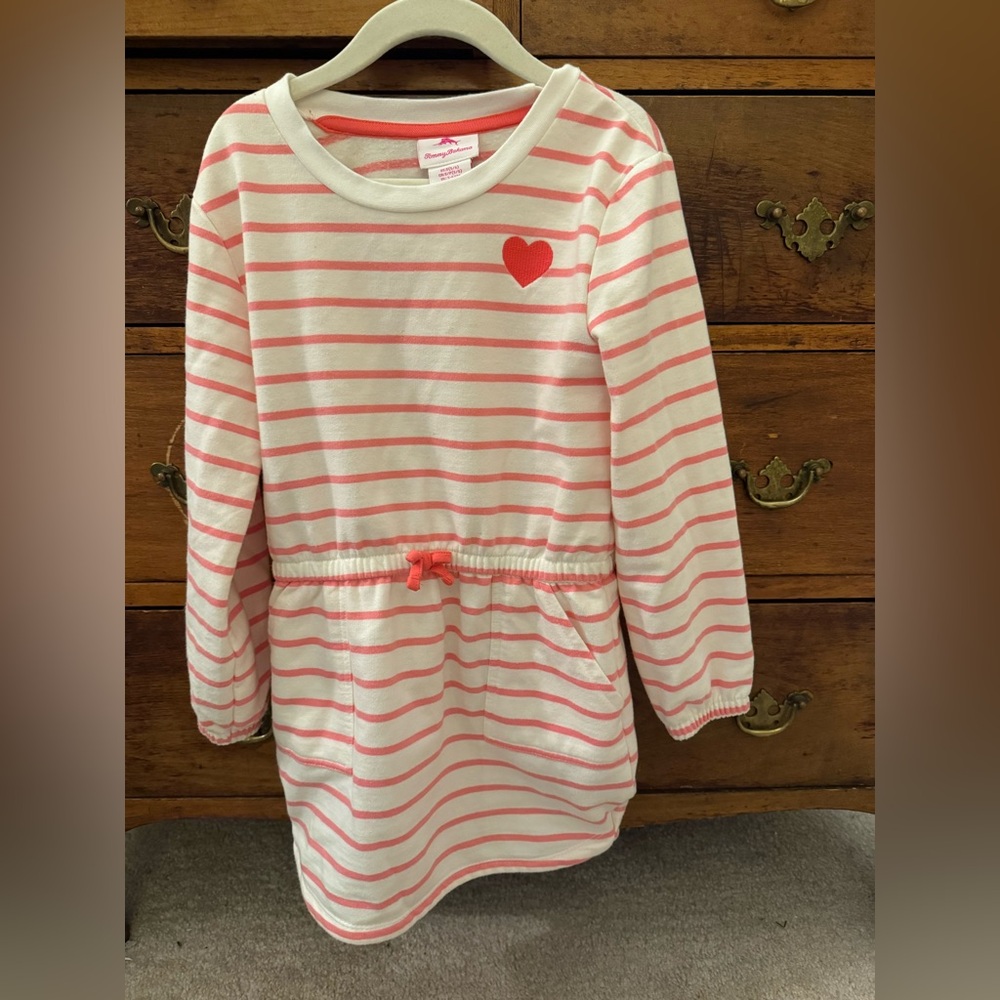 Tommy Bahama Striped Drawstring Mini Dress Pink and White Girls size 5/6